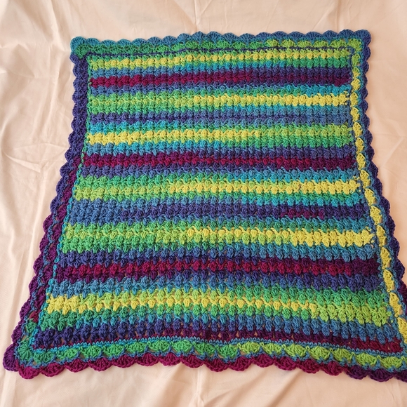 Handmade Crocheted Parrot Stripe Baby Blanket - Picture 1 of 7